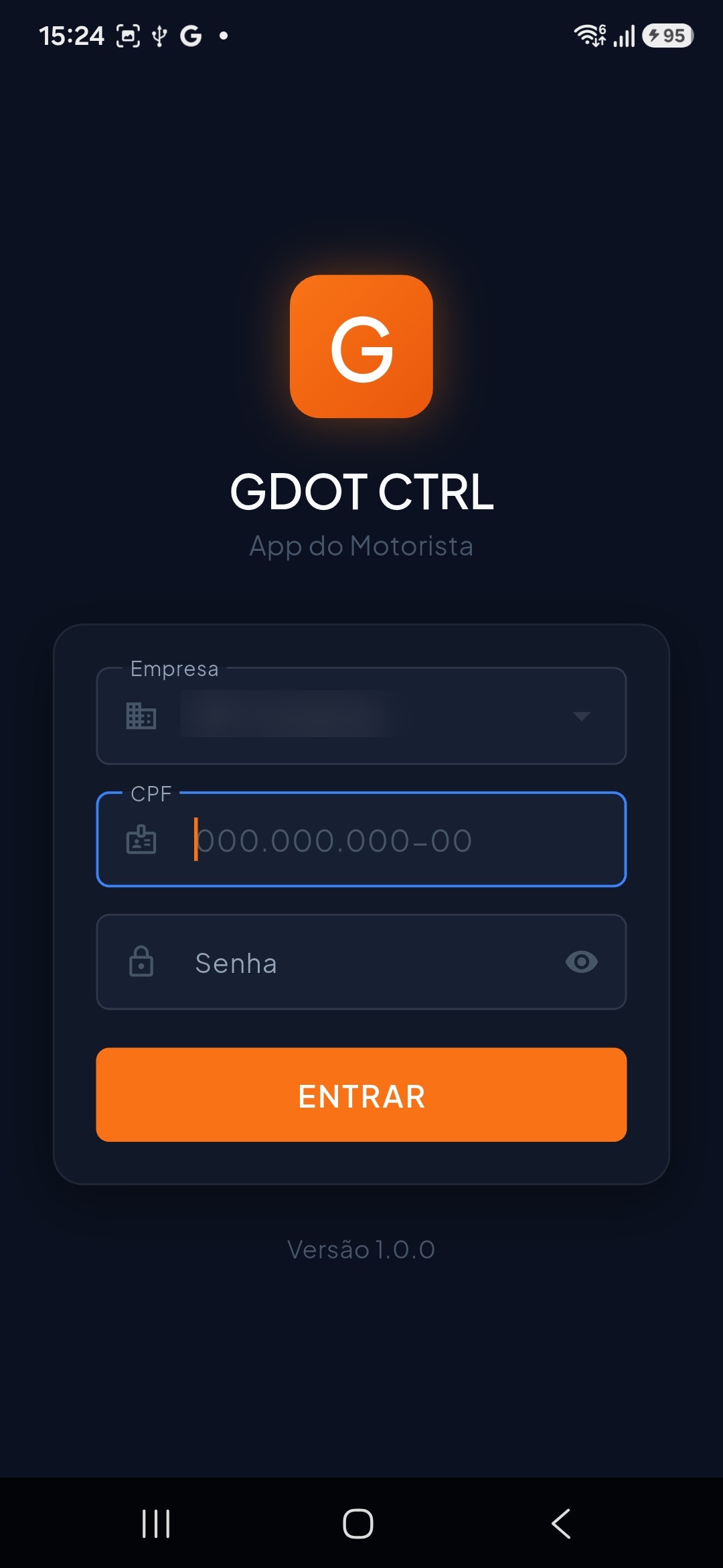 Login do app do motorista